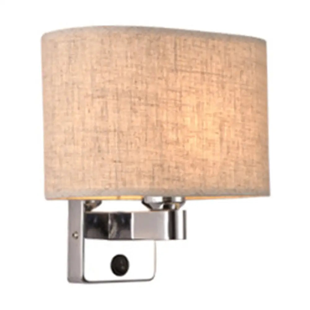 DecorBites™ Nordic 1-Light Bedroom Wall Lamp with Chrome Sconce and Oval/Square Fabric Shade (Black/White/Beige)
