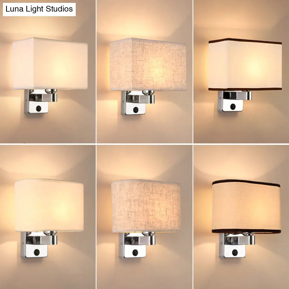 DecorBites™ Nordic 1-Light Bedroom Wall Lamp with Chrome Sconce and Oval/Square Fabric Shade (Black/White/Beige)
