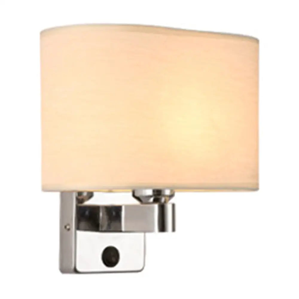 DecorBites™ Nordic 1-Light Bedroom Wall Lamp with Chrome Sconce and Oval/Square Fabric Shade (Black/White/Beige)