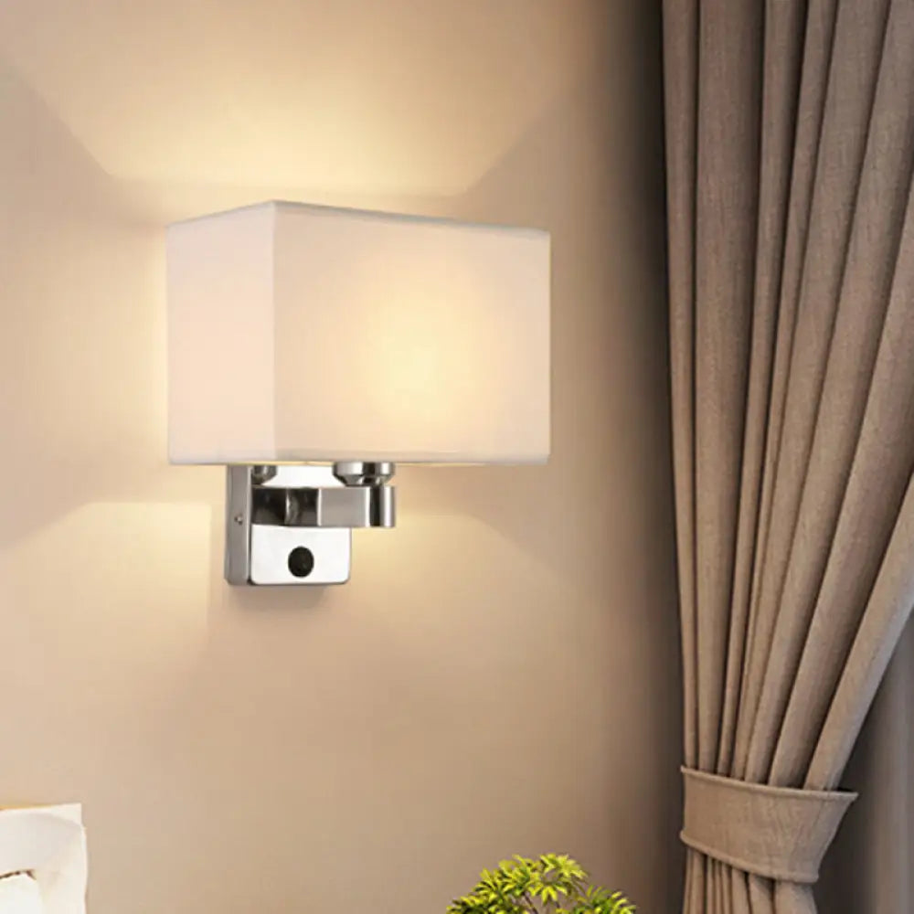 DecorBites™ Nordic 1-Light Bedroom Wall Lamp with Chrome Sconce and Oval/Square Fabric Shade (Black/White/Beige)