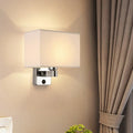 DecorBites™ Nordic 1-Light Bedroom Wall Lamp with Chrome Sconce and Oval/Square Fabric Shade (Black/White/Beige)