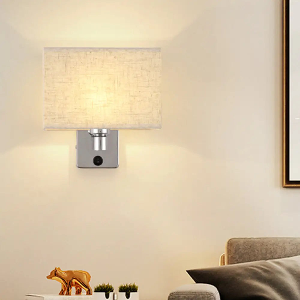 DecorBites™ Nordic 1-Light Bedroom Wall Lamp with Chrome Sconce and Oval/Square Fabric Shade (Black/White/Beige)