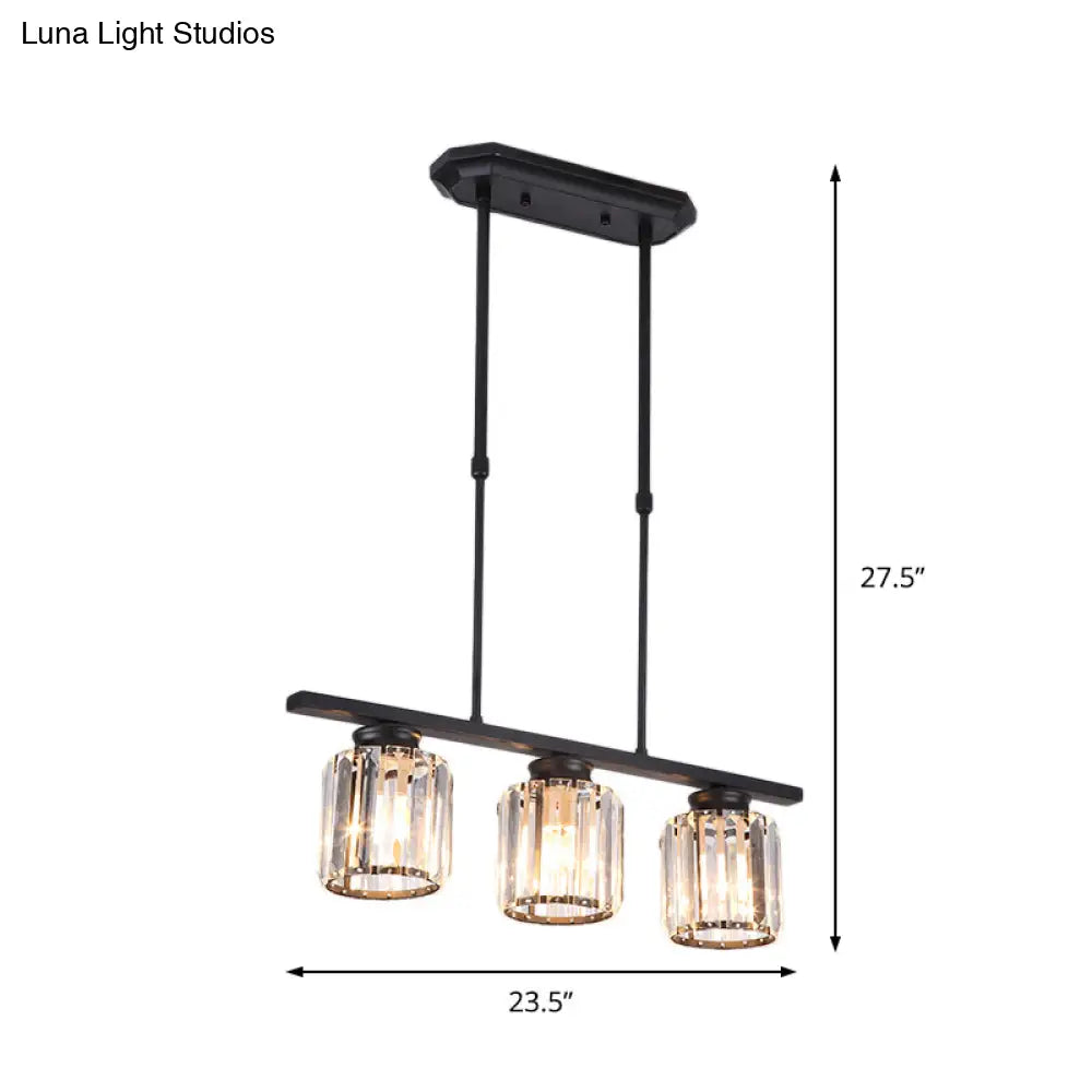 DecorBites™ Nordic Black Crystal Ceiling Light for Living Room - Cylinder Island Pendant with 3/4 Bulbs