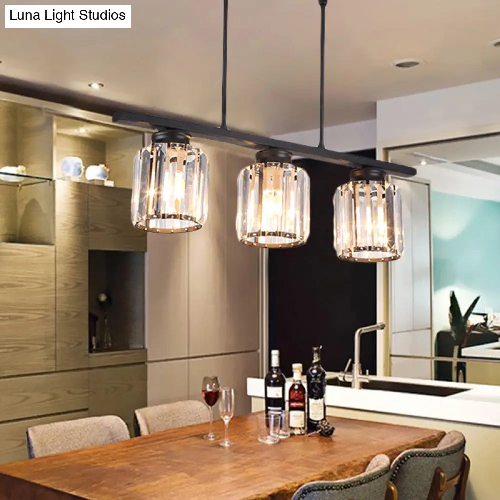 DecorBites™ Nordic Black Crystal Ceiling Light for Living Room - Cylinder Island Pendant with 3/4 Bulbs
