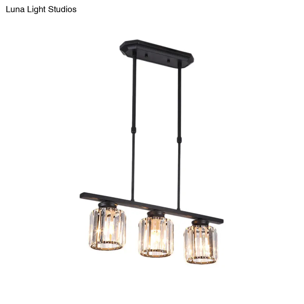 DecorBites™ Nordic Black Crystal Ceiling Light for Living Room - Cylinder Island Pendant with 3/4 Bulbs