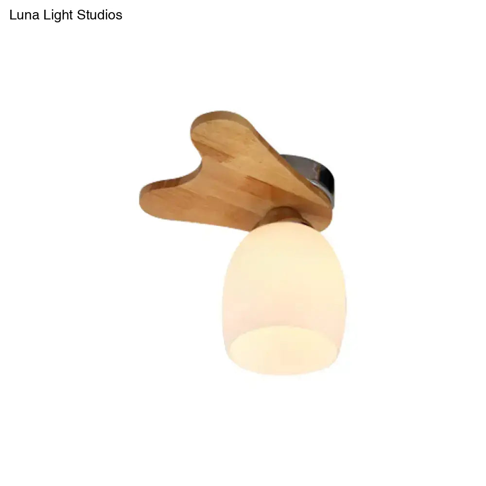DecorBites™ Nordic Cream Glass Bell Flush Ceiling Light with Antler Top and Wood Accents