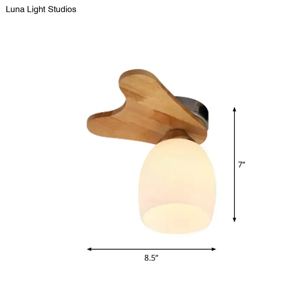 DecorBites™ Nordic Cream Glass Bell Flush Ceiling Light with Antler Top and Wood Accents