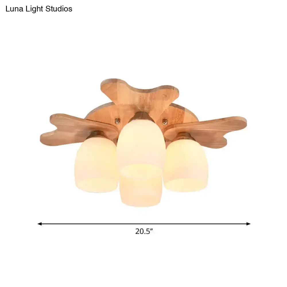 DecorBites™ Nordic Cream Glass Bell Flush Ceiling Light with Antler Top and Wood Accents