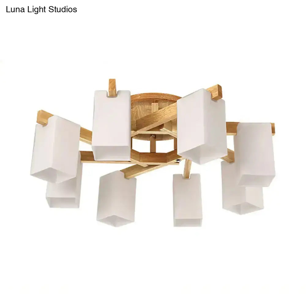 DecorBites™ Nordic Cuboid Cream Glass Ceiling Lamp - Beige Semi Flush Mount Light for Living Room (3/5/8 Bulbs)