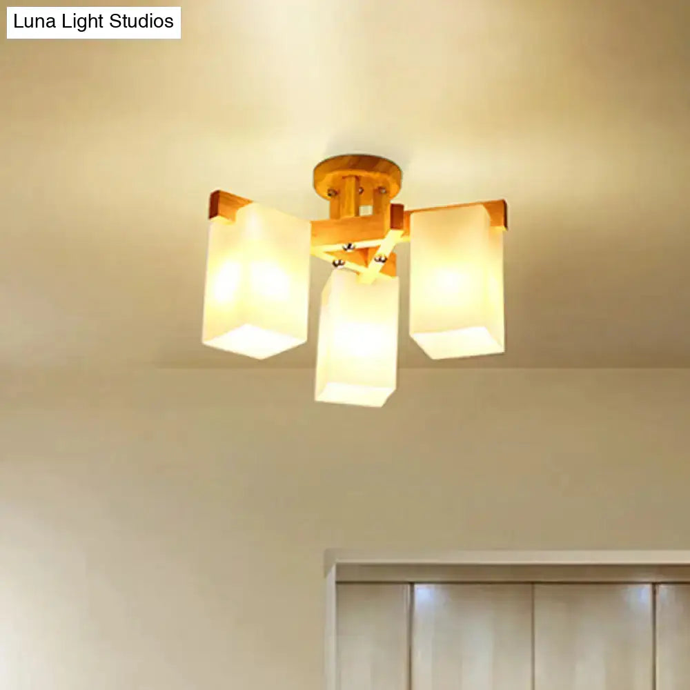 DecorBites™ Nordic Cuboid Cream Glass Ceiling Lamp - Beige Semi Flush Mount Light for Living Room (3/5/8 Bulbs)