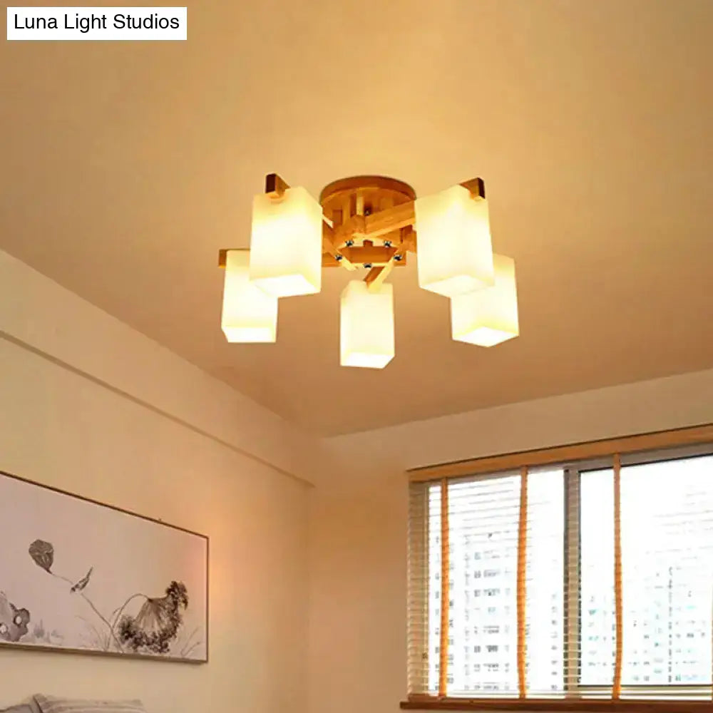 DecorBites™ Nordic Cuboid Cream Glass Ceiling Lamp - Beige Semi Flush Mount Light for Living Room (3/5/8 Bulbs)