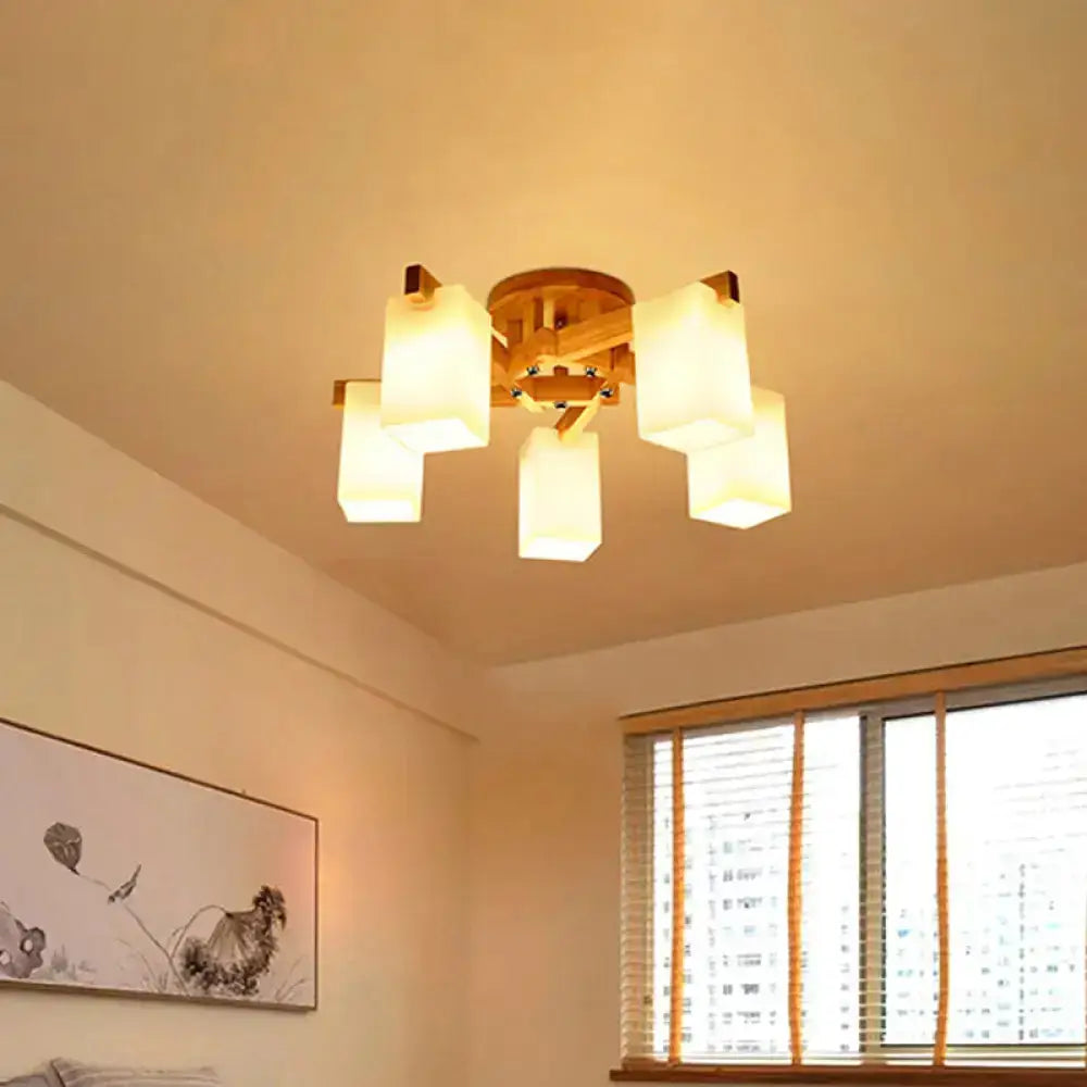 DecorBites™ Nordic Cuboid Cream Glass Ceiling Lamp - Beige Semi Flush Mount Light for Living Room (3/5/8 Bulbs)