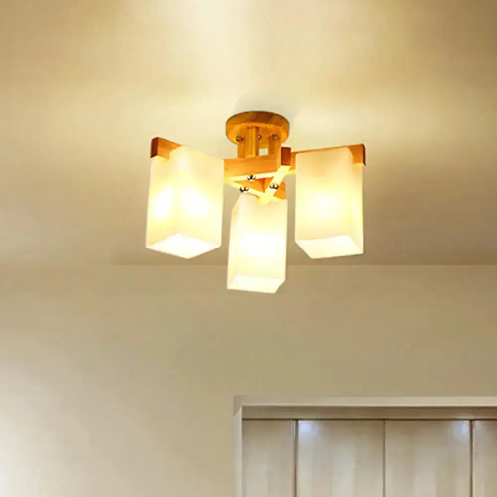 DecorBites™ Nordic Cuboid Cream Glass Ceiling Lamp - Beige Semi Flush Mount Light for Living Room (3/5/8 Bulbs)