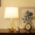 DecorBites™ Nordic Empire Shade Table Lamp with Clear Glass Base - White Fabric - Single Living Room Nightstand Accent