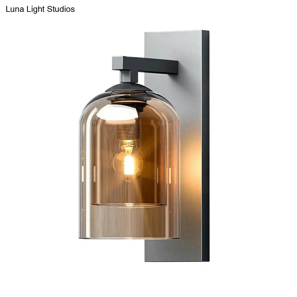 DecorBites™ Nordic Grey Finish Glass Dome Wall Lamp: Elegant Smokey Blown Glass Sconce Lighting for Corridor