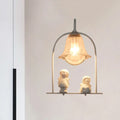 DecorBites™ Nordic Iron Pendant Light with Flower Glass Shade - White Arched Frame, 1 Head, and Resin Angel Deco