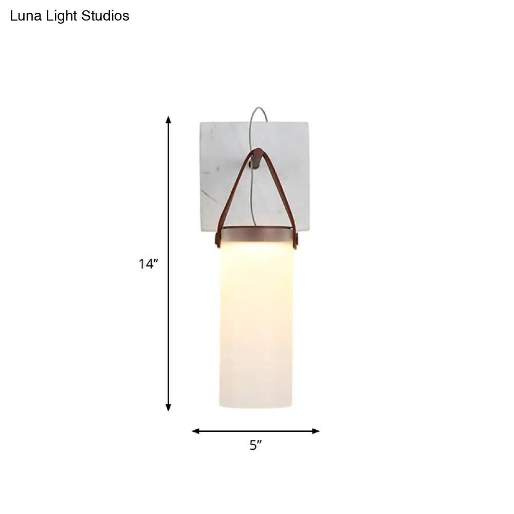 DecorBites™ Nordic LED Cylinder Wall Light – White Glass, Leather Strap