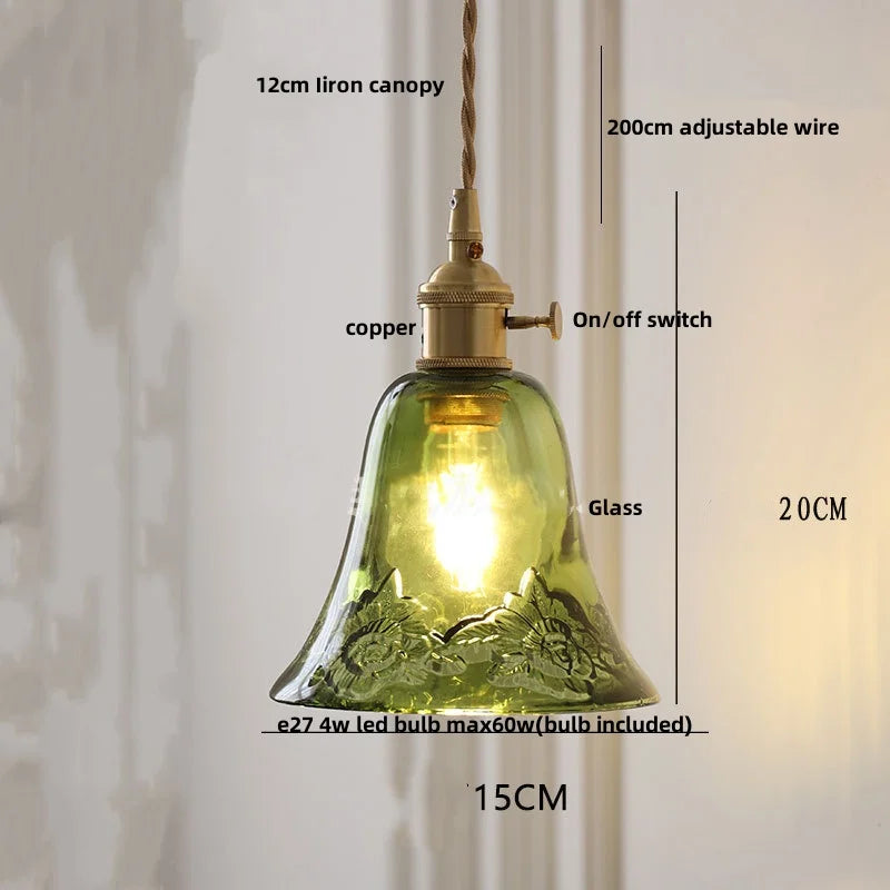 DecorBites™ Nordic LED Pendant Light Green Glass Hanging Fixture