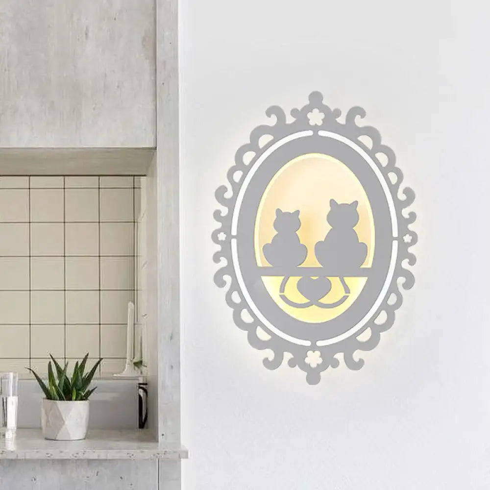 DecorBites™ Nordic Oval Frame Kitten Kitchen Wall Light with LED Acrylic, White