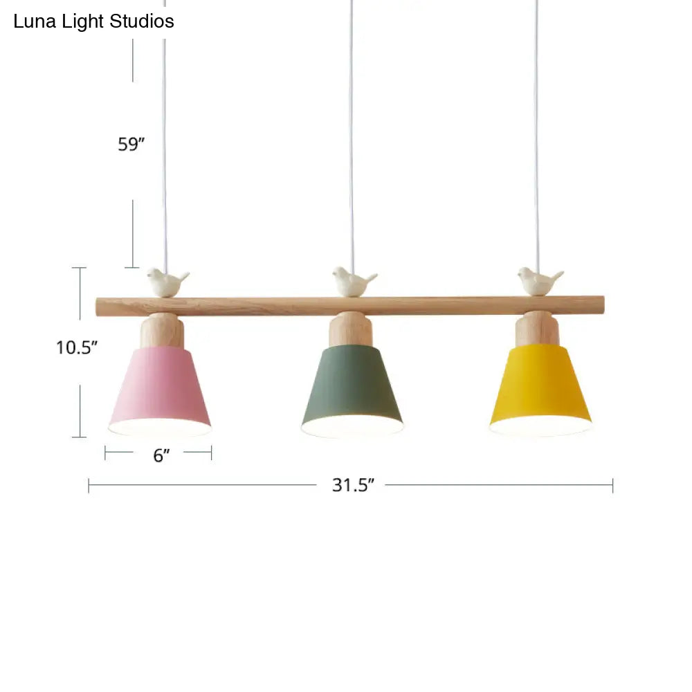 DecorBites™ Nordic Shaded Hanging Island Light Metal Pendant with Bird Decor - 3-Head Dining Room Drop