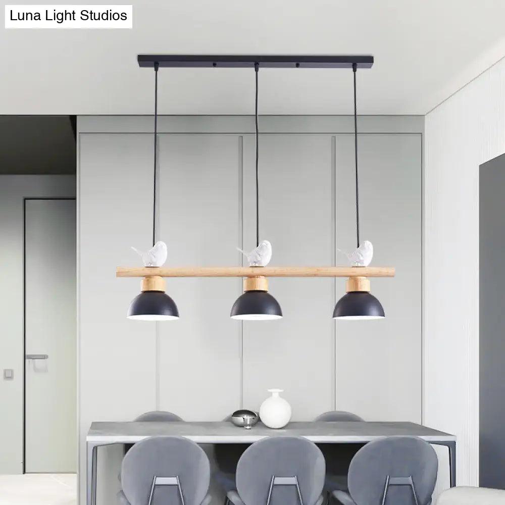 DecorBites™ Nordic Style 3-Light Wood Bowl Pendant with Metal Shades for Island Lighting