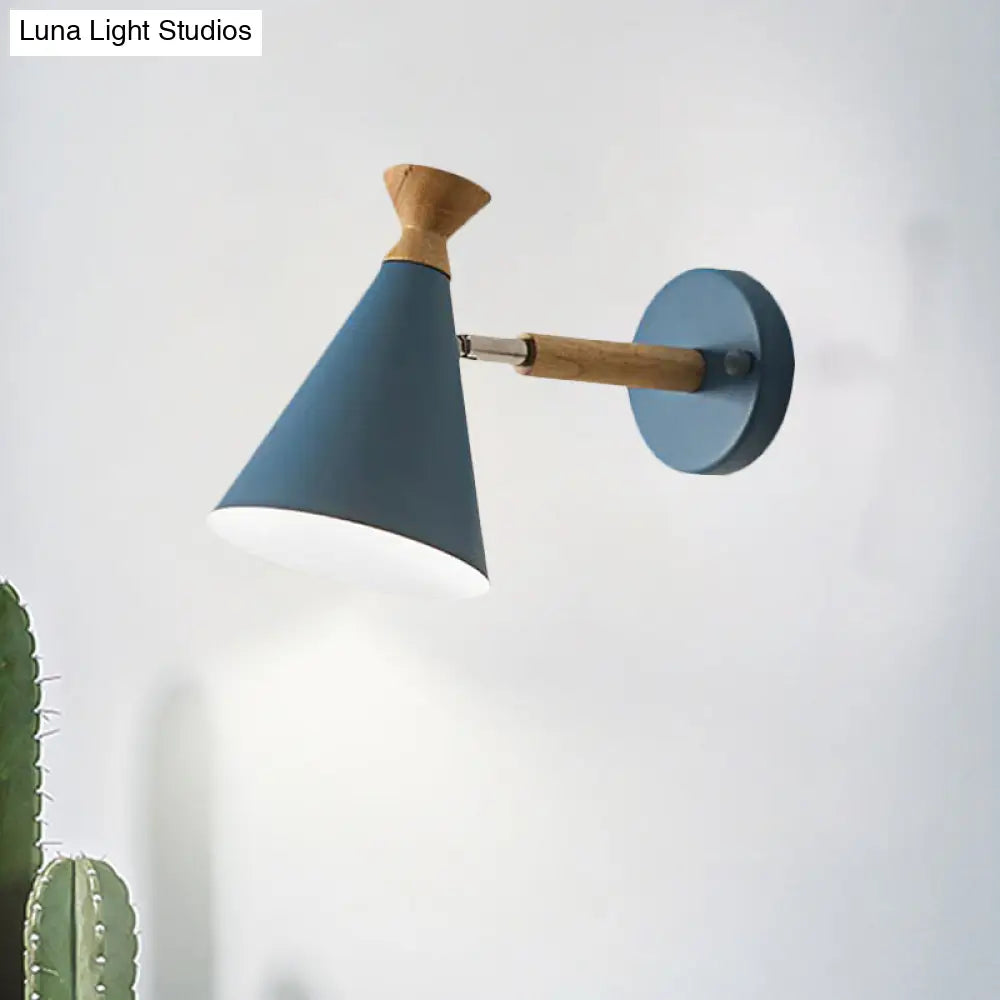 DecorBites™ Nordic Style Metal Cone Shade Wall Light: 1-Light Rotatable Bedside Reading Lamp in Blue, Green, Grey, or White