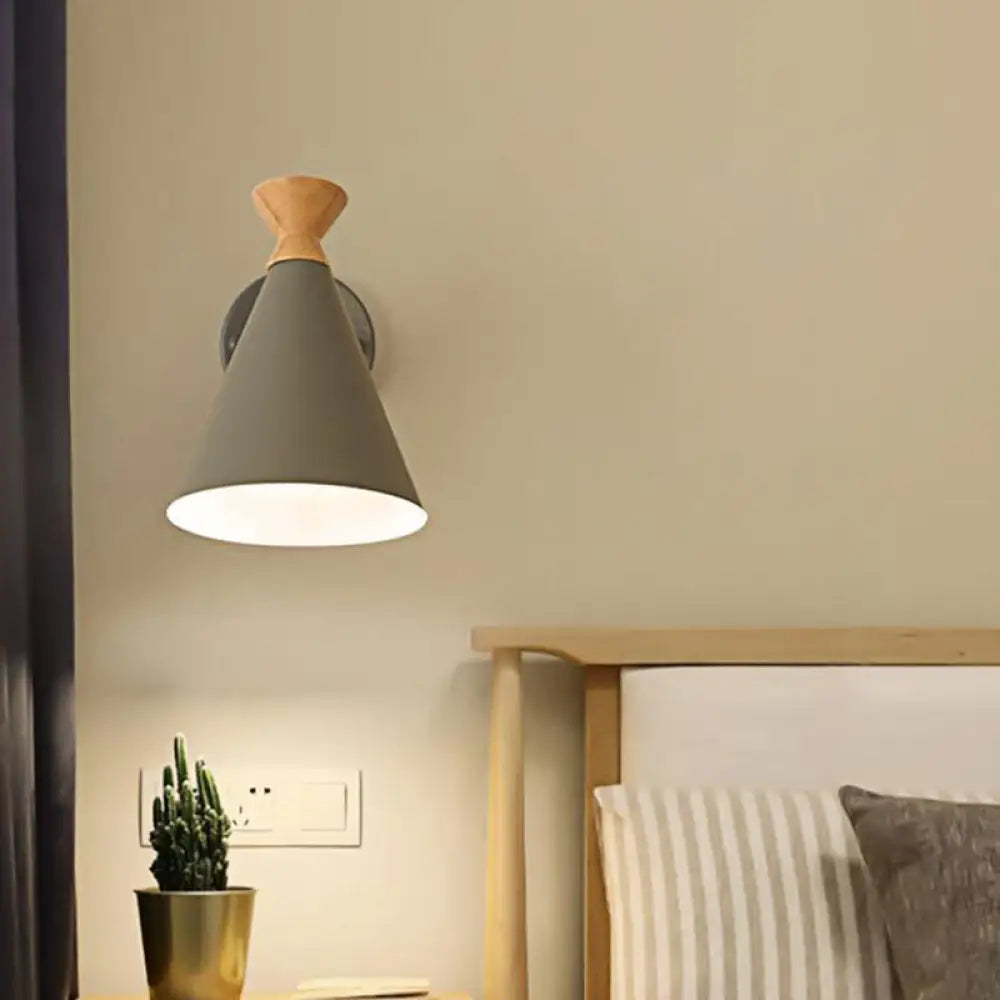 DecorBites™ Nordic Style Metal Cone Shade Wall Light: 1-Light Rotatable Bedside Reading Lamp in Blue, Green, Grey, or White