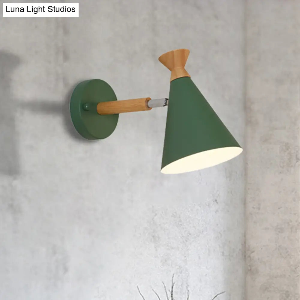 DecorBites™ Nordic Style Metal Cone Shade Wall Light: 1-Light Rotatable Bedside Reading Lamp in Blue, Green, Grey, or White