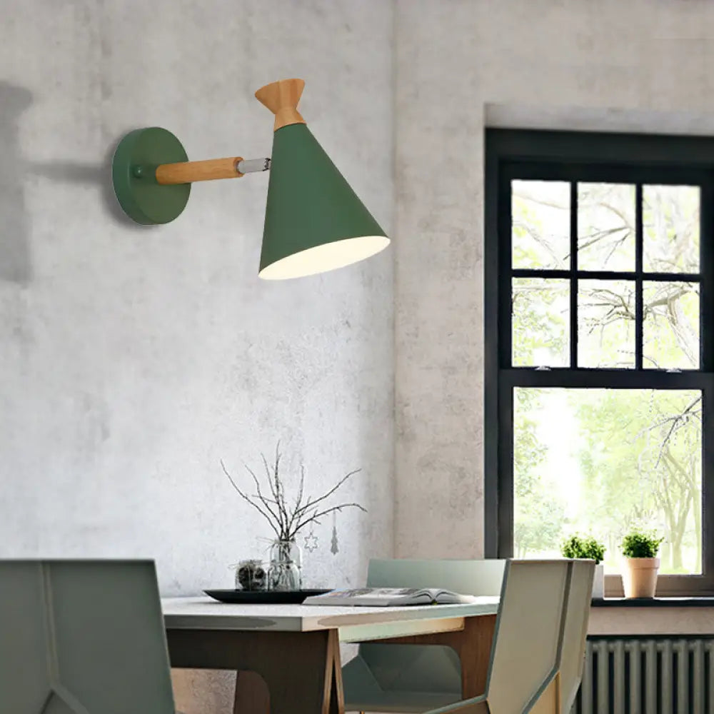 DecorBites™ Nordic Style Metal Cone Shade Wall Light: 1-Light Rotatable Bedside Reading Lamp in Blue, Green, Grey, or White