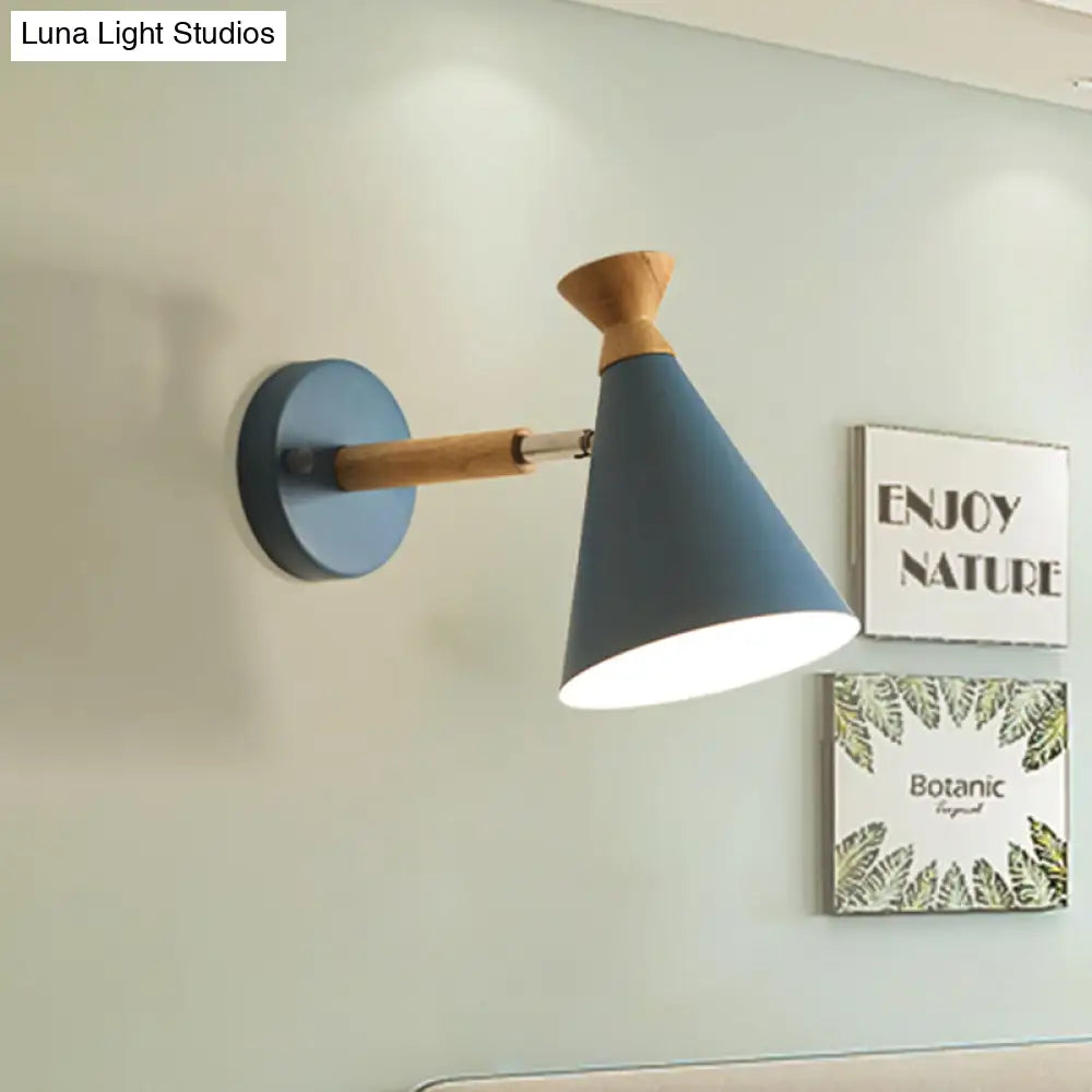 DecorBites™ Nordic Style Metal Cone Shade Wall Light: 1-Light Rotatable Bedside Reading Lamp in Blue, Green, Grey, or White