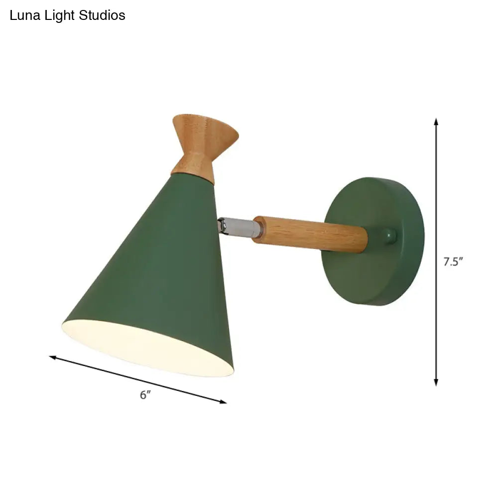 DecorBites™ Nordic Style Metal Cone Shade Wall Light: 1-Light Rotatable Bedside Reading Lamp in Blue, Green, Grey, or White