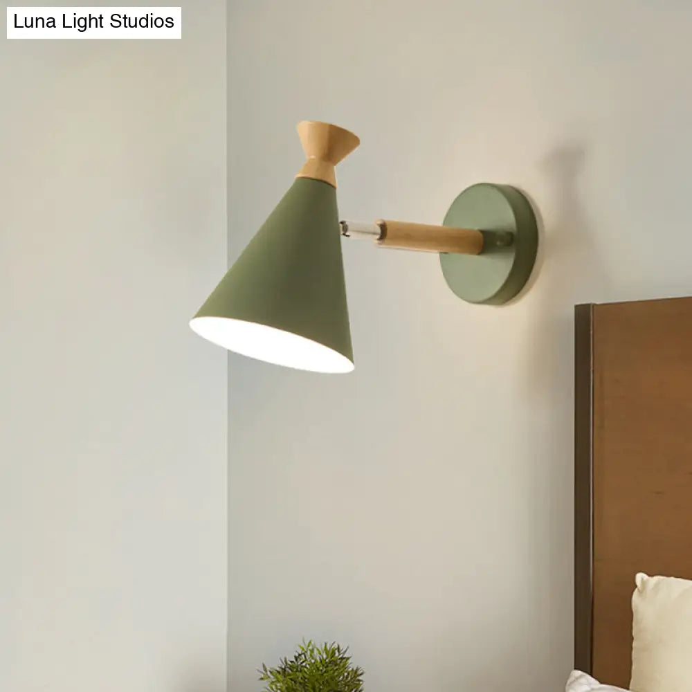 DecorBites™ Nordic Style Metal Cone Shade Wall Light: 1-Light Rotatable Bedside Reading Lamp in Blue, Green, Grey, or White