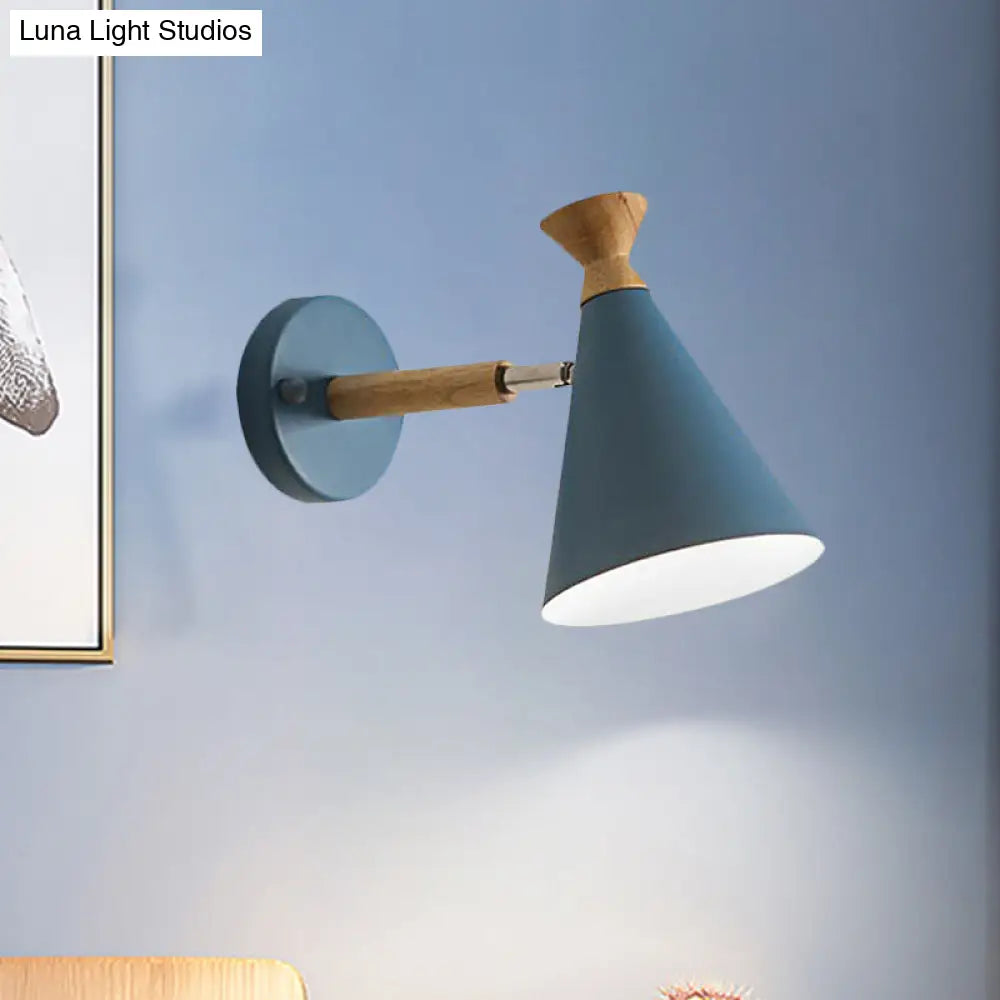 DecorBites™ Nordic Style Metal Cone Shade Wall Light: 1-Light Rotatable Bedside Reading Lamp in Blue, Green, Grey, or White