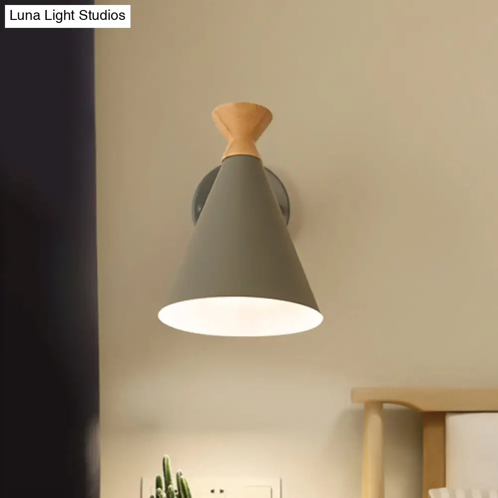 DecorBites™ Nordic Style Metal Cone Shade Wall Light: 1-Light Rotatable Bedside Reading Lamp in Blue, Green, Grey, or White