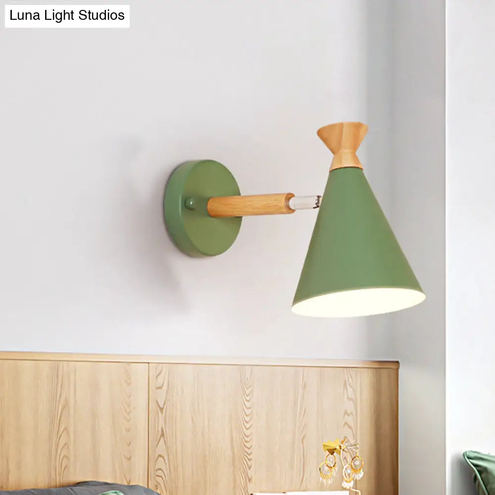 DecorBites™ Nordic Style Metal Cone Shade Wall Light: 1-Light Rotatable Bedside Reading Lamp in Blue, Green, Grey, or White