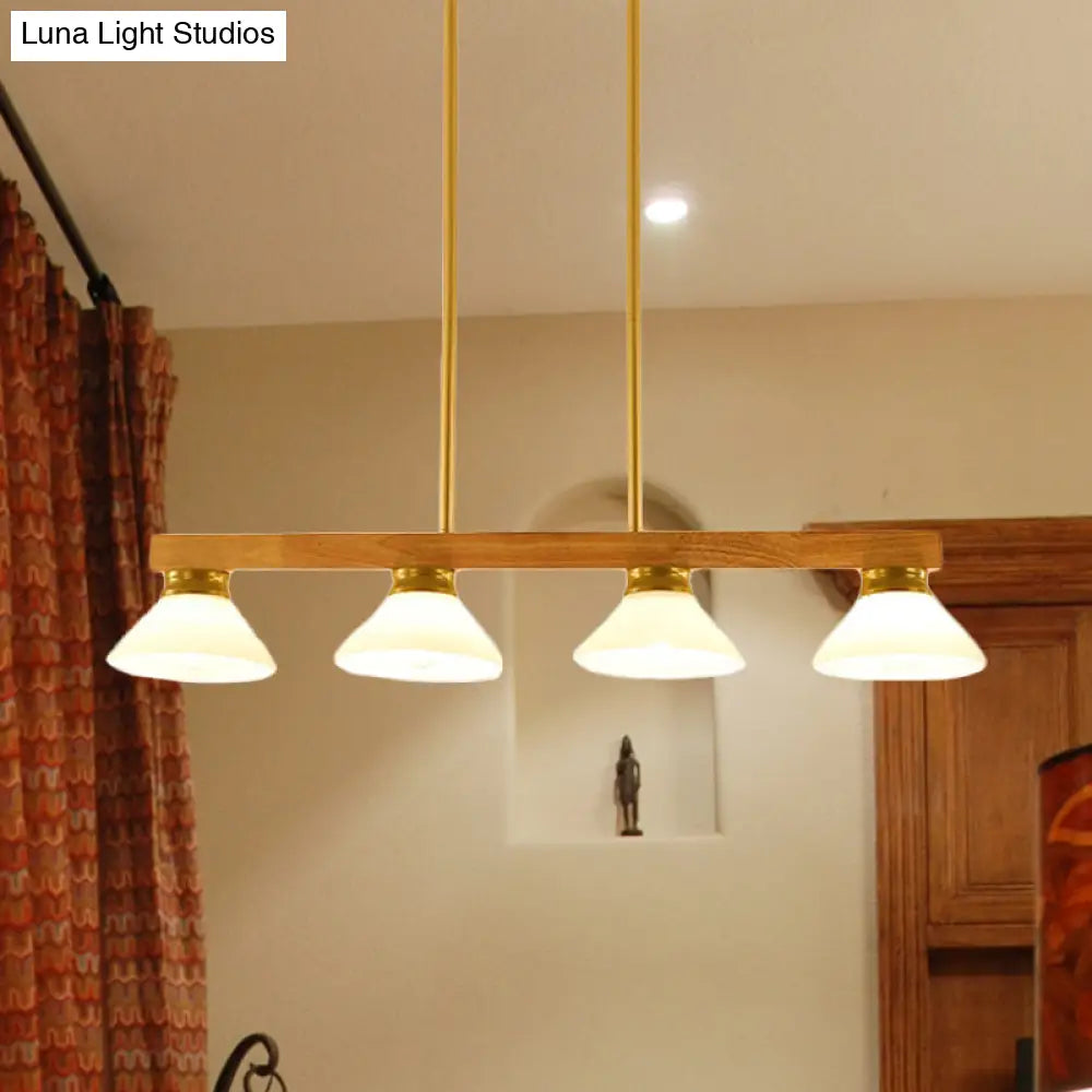 DecorBites™ Nordic Style Wooden Cone Shade Chandelier - 3/4 Heads Linear Pendant Light for Kitchen Island