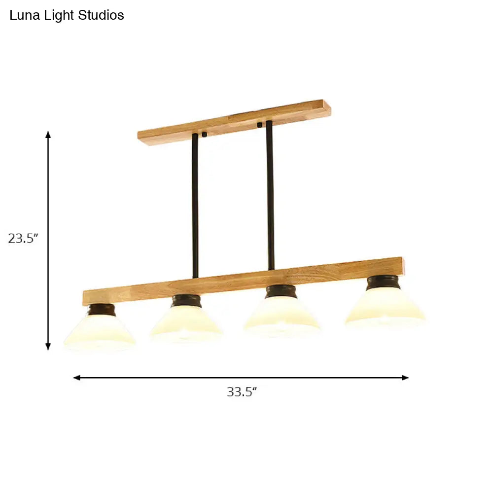 DecorBites™ Nordic Style Wooden Cone Shade Chandelier - 3/4 Heads Linear Pendant Light for Kitchen Island