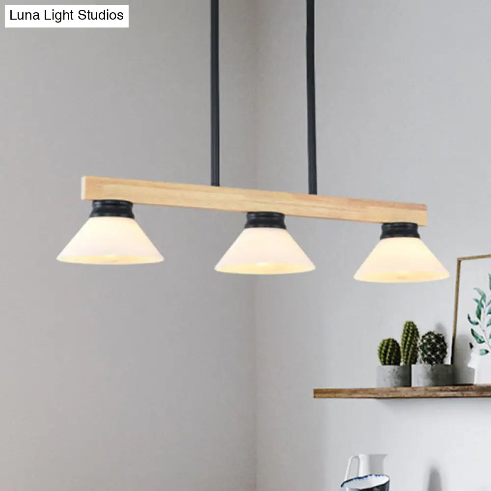 DecorBites™ Nordic Style Wooden Cone Shade Chandelier - 3/4 Heads Linear Pendant Light for Kitchen Island