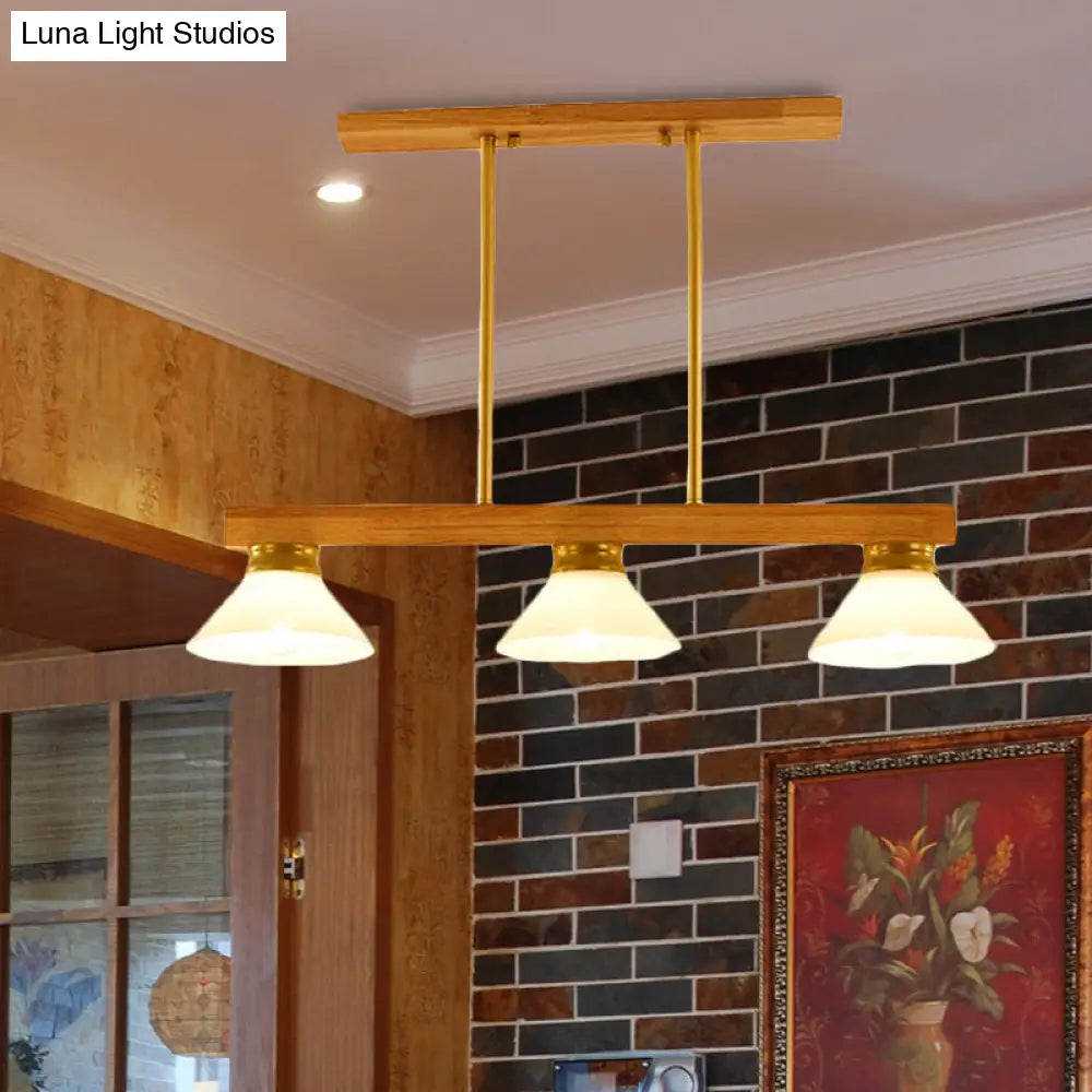 DecorBites™ Nordic Style Wooden Cone Shade Chandelier - 3/4 Heads Linear Pendant Light for Kitchen Island
