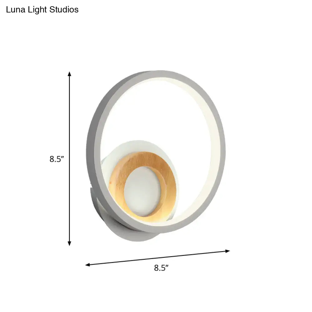 DecorBites™ Nordic White and Wood Double Ring LED Wall Lamp - Warm/White Light for Home