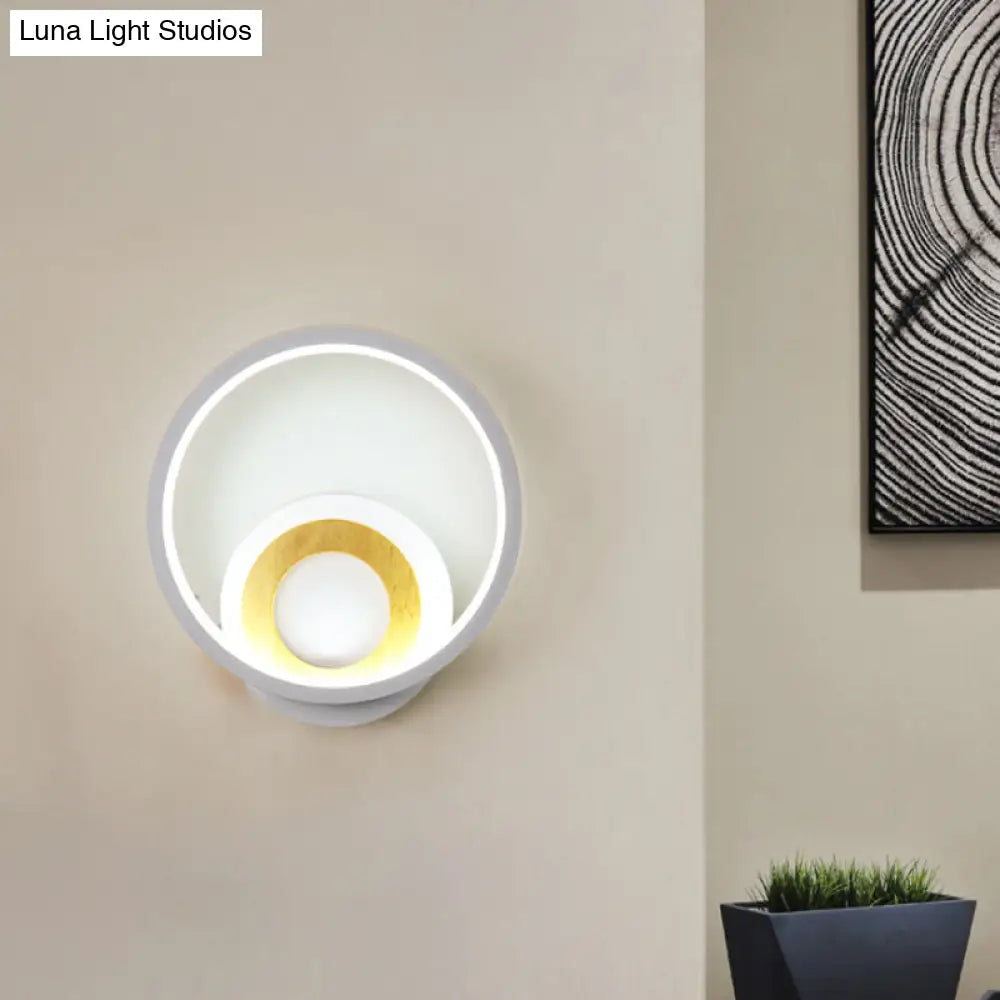 DecorBites™ Nordic White and Wood Double Ring LED Wall Lamp - Warm/White Light for Home