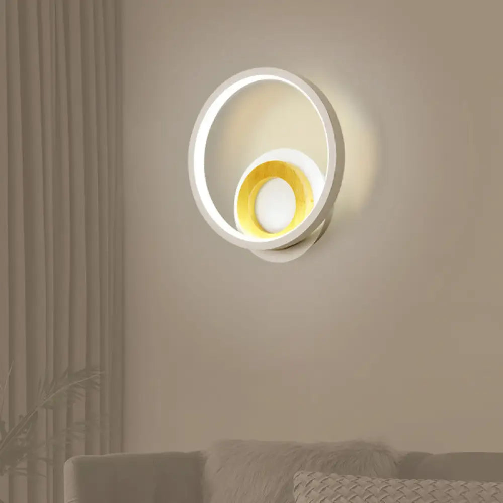 DecorBites™ Nordic White and Wood Double Ring LED Wall Lamp - Warm/White Light for Home