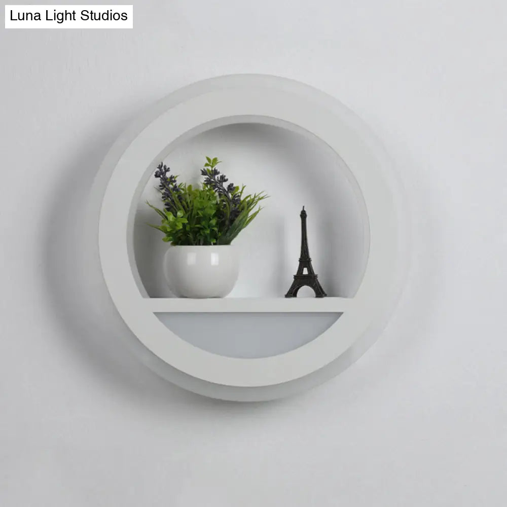 DecorBites™ Nordic White LED Acrylic Halo Ring Wall Sconce Light Fixture with Shelf Design