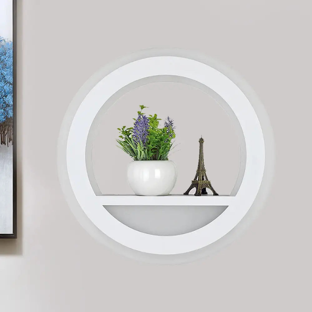 DecorBites™ Nordic White LED Acrylic Halo Ring Wall Sconce Light Fixture with Shelf Design