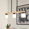 DecorBites™ Nordic Wooden Linear Pendant with Double Glass Cylinder Shades for Restaurant Island Lighting (3/4-Head, White)
