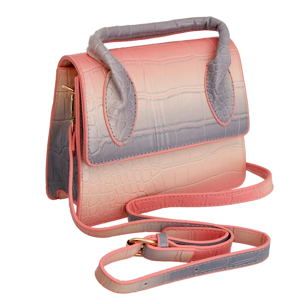 Fashion Handbag Pink Croc Flap Satchel Stylish Chic Accessory