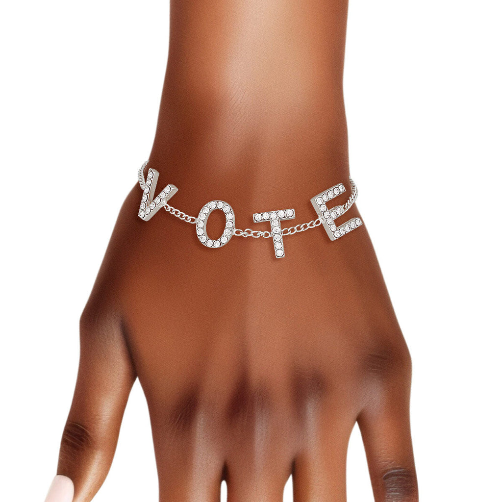 Women’s Rhinestone Silver Chain Bracelet VOTE Stylish Statement Jewelry