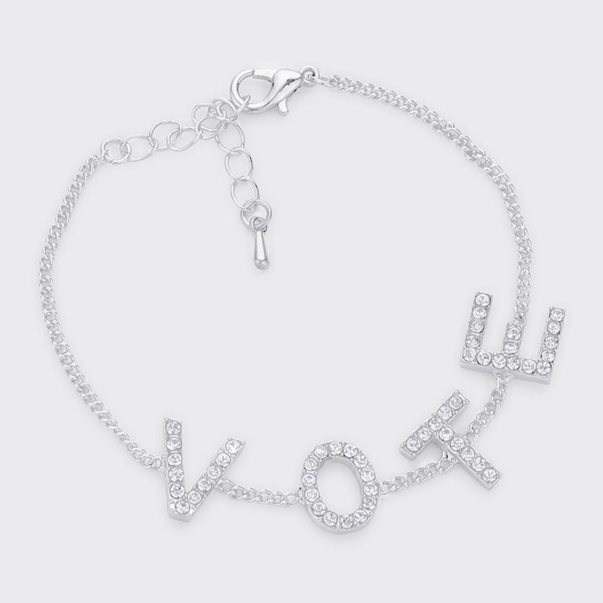 Women’s Rhinestone Silver Chain Bracelet VOTE Stylish Statement Jewelry