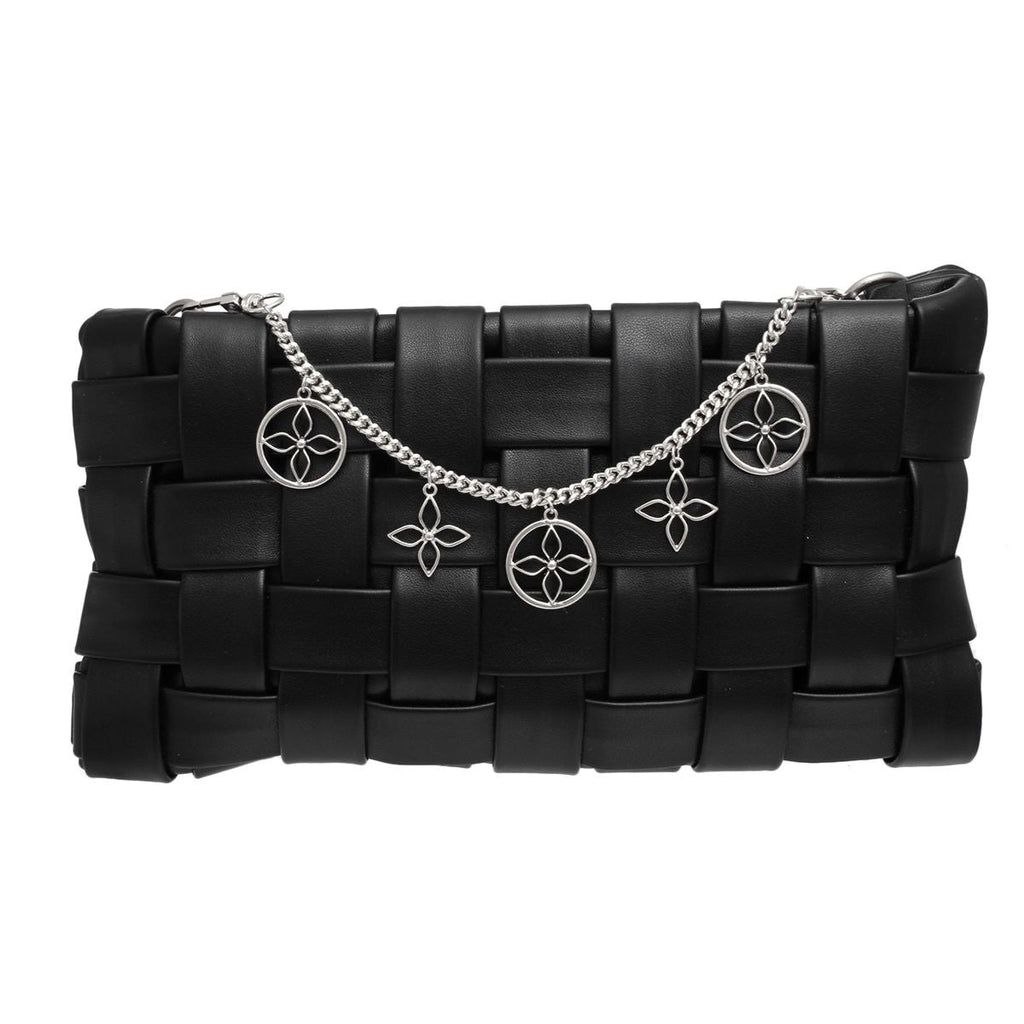Chain Bag Silver Black Mono Flower Stylish Women’s Accessory