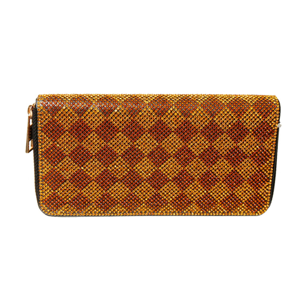 Zippered Wallet with Harlequin Rhinestone Detail – Stylish Fashion Accessory